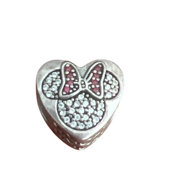 Pandora Disney Minnie Mickey Mouse Head Heart Charm Crystals 925 Sterling Silver - Picture 1 of 6